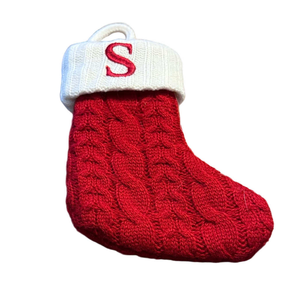 Red Knit Christmas Stocking with Initial S